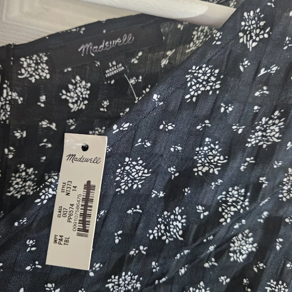 Madewell Women's Long Sleee Klara Midi Dress in Seersucker NT373